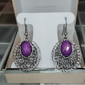 Purple Silver Filigree Earrings